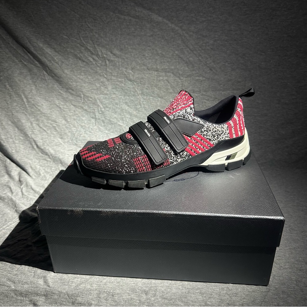 PRADA Crossection Slip-On Knit Sneakers Red/Black/Grey, Size 9